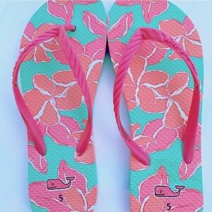 Vineyard Vines flip flops big floral tropical print pink green size 5